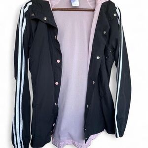 Vintage Adidas Black & Baby Pink Snap-Front Windbreaker Jacket💕